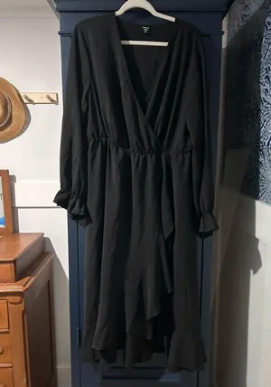 NEW Long Sleeve Wrap V Neck Split Ruffle Cocktail Dress 2X NO BELT thumbnail 4