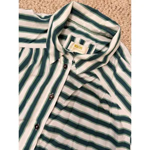 Maeve Anthropologie Green White Mixed Stripe Button Down Blouse Long Sleeve S thumbnail 6