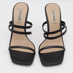 Steve Madden Womens Black Snakeskin Embossed Square Toe Strappy Heels 8.5 thumbnail 3