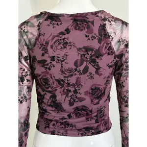 Derek Heart Y2K Purple Mesh Floral Lace Trim Long Sleeve Crop Top Grunge Blouse Women’s M thumbnail 7