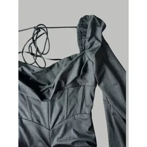 Lucy in the Sky Corset Shimmer Mini Long Sleeve Dress Black Metallic Medium thumbnail 4