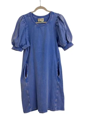 Anthropologie Saturday Sunday Sunny Day Blue Puff Sleeve Sweater Dress Size XS thumbnail 1