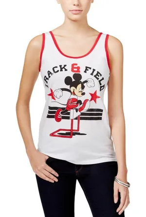 NWT Disney Juniors Mickey Track & Field Graphic Tank Top White M thumbnail 1