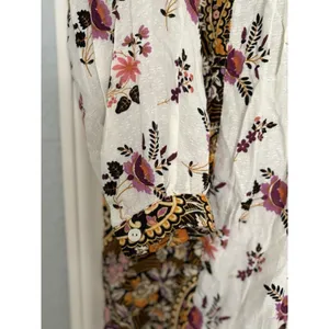 Jane + Delancey Tunic‎ Women Small Gold Mixed Floral Paisley Pintuck Button Down thumbnail 2