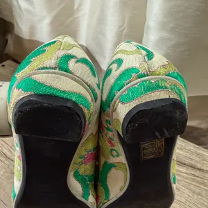 Vtg Prada SS2003 Green‎ Brocade Flat Shoes 37.5 thumbnail 9
