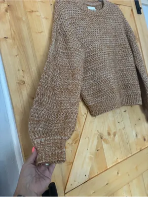 Abercrombie & Fitch Chunky Waffle Knit Crewneck Sweater Brown Cream Marled Large thumbnail 2