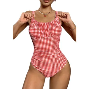 Women’s Gingham One Piece Swim Suit Red M New thumbnail 2