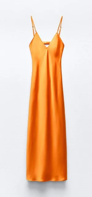Zara dress maxi midi hot orange satin effect wedding party cocktail thumbnail 13