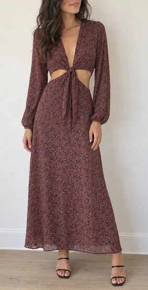 RESA Noelle Maxi Dress In Gemma Small Cut Out Front Tie Leopard Animal Print thumbnail 1