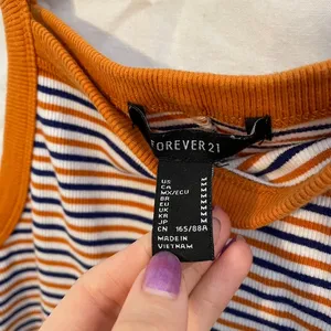 Forever 21 Womens Orange Navy Striped‎ Ribbed Knit Square Neck Mini Dress Size M thumbnail 2