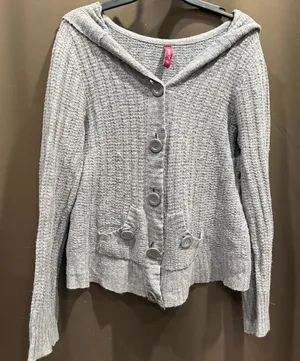 90s Y2K Gitano Light Gray Hooded Button-Up Women Cardigan Size L thumbnail 1