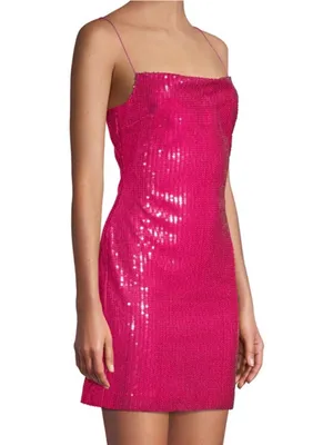 LIKELY Sequin Spaghetti Strap Draped Cowl Neck Mini Dress Fuchsia Pink Size 8 thumbnail 2