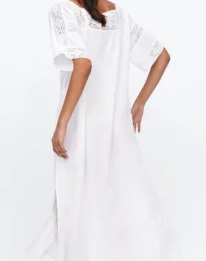 Zara White Embroidered Lace Trim Dress with Side Vents thumbnail 11