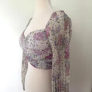 ASTR The Label Bonnie Floral Plisse Coquette Fairy Smocked Crop Blouse Top Sz XS thumbnail 4