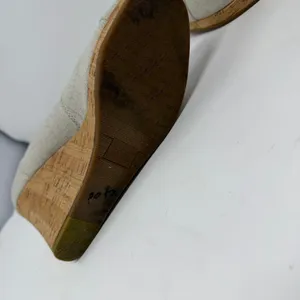 TOMS Canvas Peep Toe Wedge Sandal Oatmeal Natural Cork Heel Women Size 9 thumbnail 6