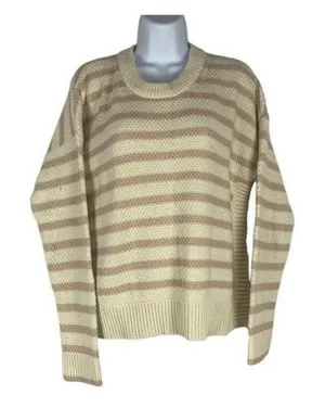 Madewell Womens M Striped Cotton Blend Sweater Beige & Pink thumbnail 1