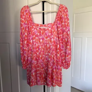 Amanda Uprichard pink orange floral long sleeve dress square neck mini‎ thumbnail 5