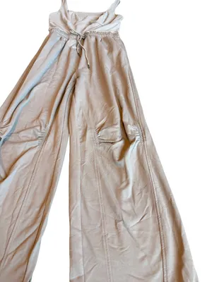 Outfeel Square Neck Tan Stretch Jumpsuit Full Length Wide Leg Flowy Size Medium thumbnail 4