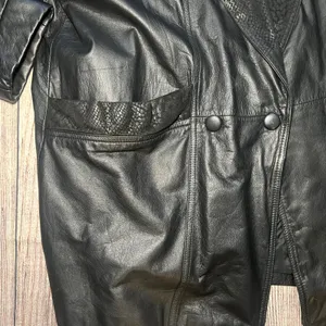VTG PELLE‎ New York Milano Black Leather Jacket Snakeskin Print Womens Large 90s thumbnail 2