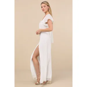 Lulus Simply Delightful White Tie Back Flutter Sleeve Maxi Dress Chiffon XL NWT thumbnail 3