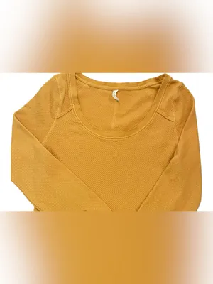 Free People Long-Sleeve Scoop Neck Top in Mustard thumbnail 8