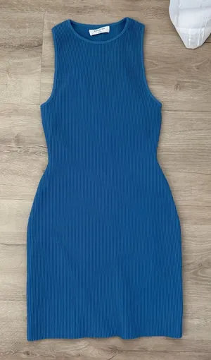 Aritzia Babaton Sculpt Knit Racer Mini Dress in Flagstone Blue thumbnail 1