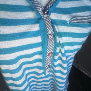 Anthropologie Feather Bone sz M knit top T Shirt Turquoise Striped casual Beach‎ thumbnail 3