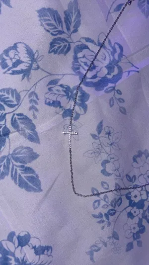silver sideways diamond cross necklace thumbnail 2