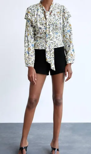 ZARA Printed Blouse with Bow thumbnail 2