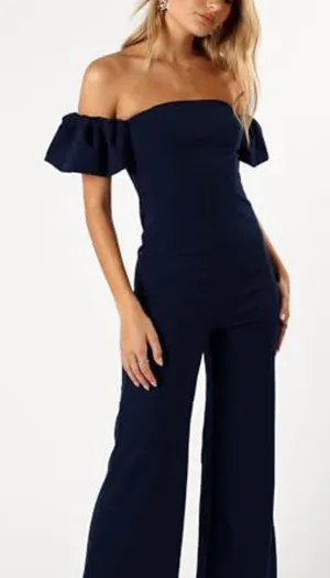 Petal & Pup Tamra Off Shoulder Jumpsuit - Navy Medium- NWT thumbnail 1
