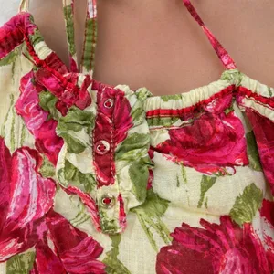 Abercrombie‎ & Fitch Floral Halter Romper Women M Pink Red Rose Pockets thumbnail 7