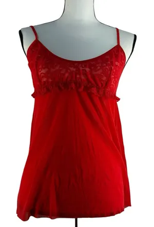 Y2K Victorias Secret XL Sheer Lace Babydoll Top Red Festival Stretch Romantic‎ thumbnail 1