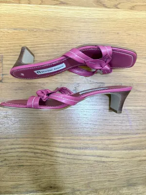 Etienne Aigner Y2K Coquette Barbiecore Bright Pink Leather Slide Open Square Toe Sz 7 US thumbnail 6