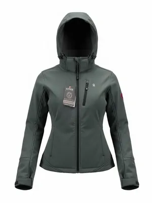 Little Donkey Andy Women’s Hooded Softshell Jacket Gray Solid Logo Sz S thumbnail 1