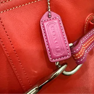 Rare Vintage Authentic COACH 9286 Leather Red-Orange/Pink Hampton Carryall Tote thumbnail 14