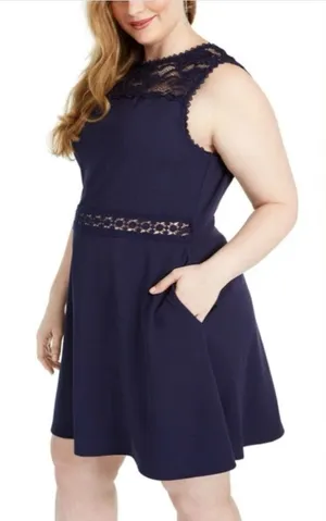 Speechless Navy Blue Lace-Trim A-Line Dress Size‎ 24 thumbnail 1