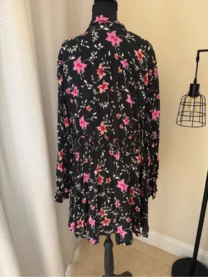 Free People Lighten Up Floral Mini Dress Boho Smocked Long Sleeve Medium thumbnail 6