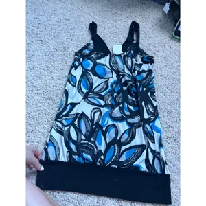 vintage y2k Halter Neck Top Abstract Floral Print blue Black White Cross Backer thumbnail 4