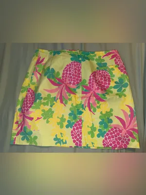 VINTAGE Lilly Pulitzer Floral Pineapple Print Skirt - Yellow, Pink & Green thumbnail 3