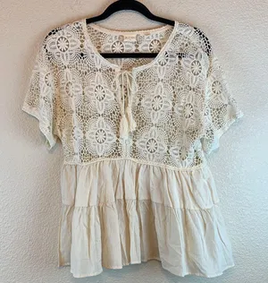 Altar'd State womens crochet blouse sz M boho cottage core hippie girly preppy thumbnail 1