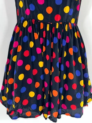 80s Glam Black Halter Polka Dot Sundress with Multicolor Dots-Size S thumbnail 3