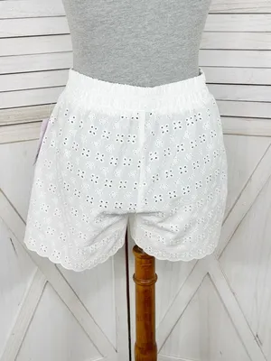 Wild Fable Eyelet Scallop Hem Boxer Shorts White XS‎ Cottagecore Elastic Pull On thumbnail 5