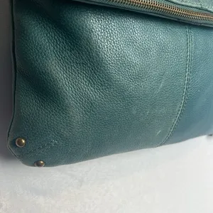 Lucky Brand Teal Leather Foldover Crossbody Hobo Bag Boho Fringe Distressed thumbnail 9
