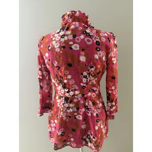 J Crew Top Womens S Pink Floral High Neck Blouse Victorian Ruffles Side Zip thumbnail 8
