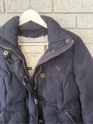 Vintage Y2K Abercrombie & Fitch Faux Fur Lined Down Puffer Jacket Navy Blue XS thumbnail 4