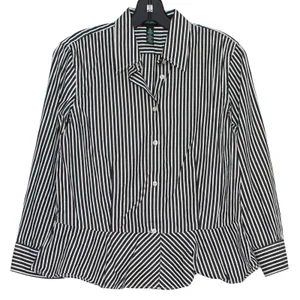 Lauren Ralph Lauren Top Preppy Business Casual Office Button Up Stripe Black 10 thumbnail 1