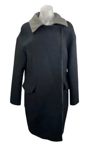 Vero Moda Black Gray Collar Wool Long Sleeve Longlin Trench Coat Jacket Size M thumbnail 1