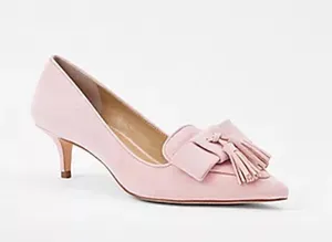 Baby Opal Blush Pink Leather Suede Tassel Bow Kitten Heel Loafer Mule thumbnail 1