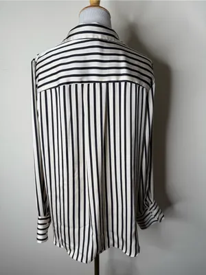 H&M Black and White Striped Satin Blouse thumbnail 6
