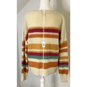 Women’s Striped Fall Oranges/Maroon/Cream Knit Sweater Medium thumbnail 5